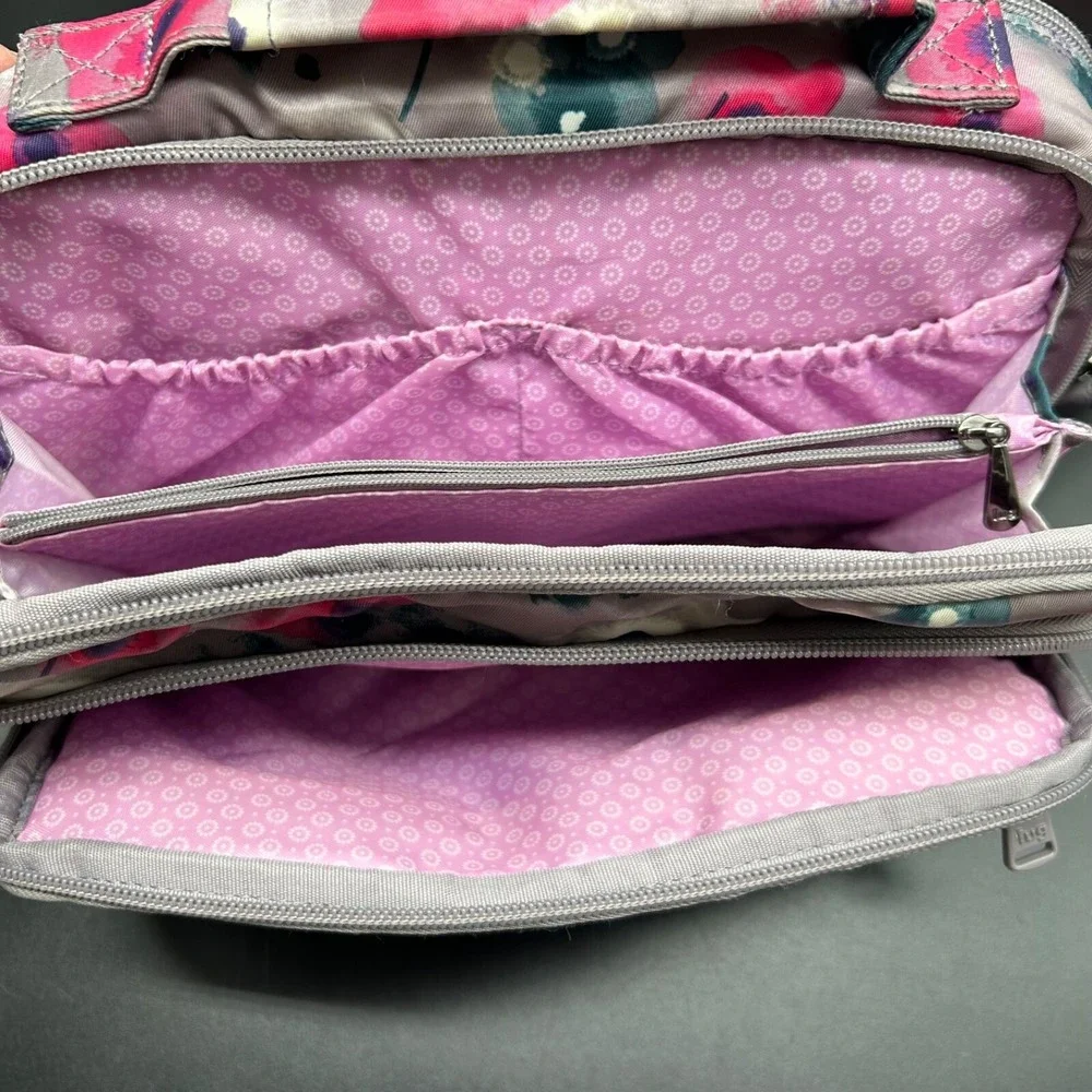 LUG‎ Scoop Crossbody Shoulder Bag Purse Watercolor Grey Pink Teal Flower